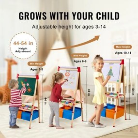 VEVOR 3-in-1 Kids Art Easel Double-Sided Wooden Magnetic Whiteboard Chalkboard
