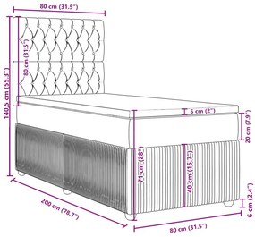 Κρεβάτι Boxspring με Στρώμα Ανοιχτό Γκρι 80x200 εκ. Υφασμάτινο - Γκρι