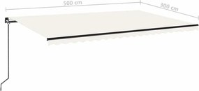 vidaXL Χειροκίνητη τέντα με ηλιακό LED 5 x 3 m Κρεμ 100% Πολυεστέρας