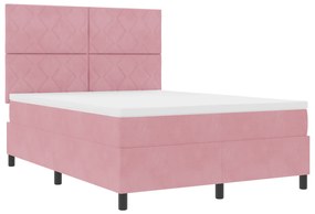 vidaXL Κρεβάτι Box Spring με Στρώμα Ροζ 140x190 εκ Βελούδο