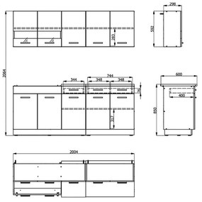 Σύνθεση Κουζίνα Dalila 200 Γκρί Δρύς - Λευκό 200x51,5x206,5 εκ. 200x51.5x206.5 εκ.