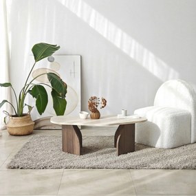 Τραπεζάκι Σαλονιού Τραβερτίνη / Καρυδί OGRUR 100x60x35