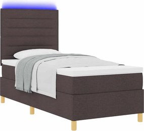 vidaXL LED Κρεβάτι με βάθρο Σκούρο Καφέ 100 x 200 cm ύφασμα