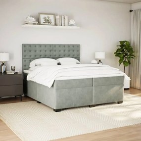 vidaXL Κρεβάτι Boxspring με Στρώμα Ανοιχτό Γκρι 200x200 εκ. Βελούδινο