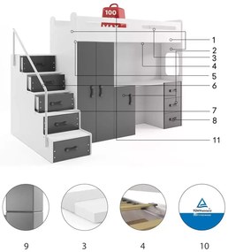 Κουκέτα Steps Plus  White + Grey  80×200cm (Δώρο το Στρώμα)