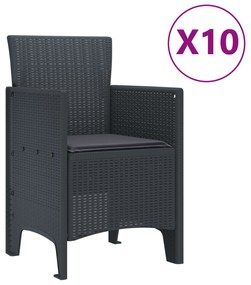 vidaXL Σετ Τραπεζαρίας Κήπου 11 κομματιών  με Μαξιλάρια Ανθρακί Πολυ Ρατάν