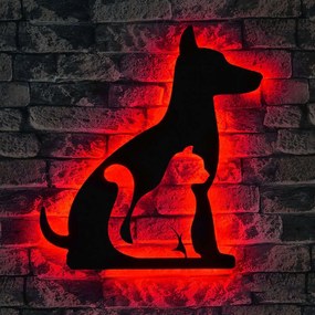 Διακοσμητικό Τοίχου Με Φως Led Cat n Dog 692FRW1117 50x40cm Red-Black Wallity Mdf