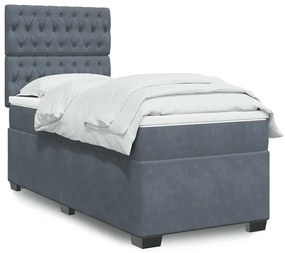 vidaXL Κρεβάτι Boxspring με Στρώμα Σκούρο Γκρι 90x190 εκ. Βελούδινο