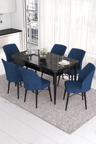 Extendable Dining Table &amp; Chairs Set (7 Pieces) Eva - Black Marble, Navy Blue Black Marble
Navy Blue