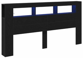 vidaXL LED κεφαλάρι με ράφι Μαύρη δρυς 200 x 18.5 x 103.5 εκ.