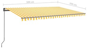 Τέντα Συρόμενη Χειροκίνητη με Στύλους Κίτρινο / Λευκό 5x3,5 μ. - Κίτρινο