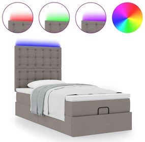 vidaXL Οθωμανικό κρεβάτι με στρώμα & LEDs Taupe 100x200 cm Ύφασμα