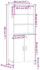 Ντουλάπι Γκρι Sonoma 69,5 x 34 x 180 εκ. Επεξεργασμένο Ξύλο - Γκρι