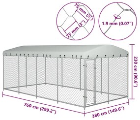 vidaXL Κλουβί Σκύλου Εξωτερικού Χώρου 7,6 x 3,8 x 2,3 μ. με Στέγαστρο