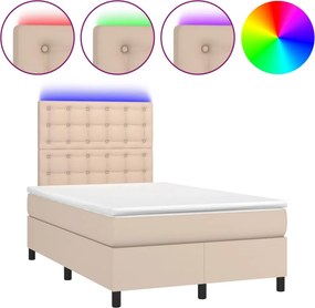 vidaXL Κρεβάτι Boxspring Στρώμα&amp;LED Καπουτσίνο 120x200 εκ. Συνθ. Δέρμα