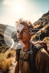 Σετ των 2 Intra Συλλεκτικό Ξύλινο Παζλ Plywood 4mm - Γραφική άποψη του νεαρού άνδρα στα βουνά Σε Ξύλινο Κουτί - Διαστάσεις: 10x10 cm – 25 κομμάτια