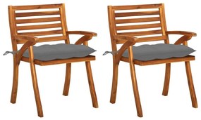 Καρέκλες Τραπεζαρίας Κήπου 2 τεμ Μασίφ Ξύλο Ακακίας &amp; Μαξιλάρια - Γκρι