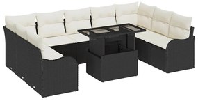 vidaXL Σετ Καναπέ Κήπου με μαξιλάρι 10 pcs Μαύρο Πολυ ράταν