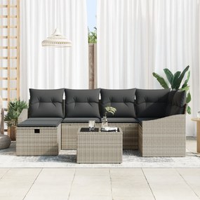 vidaXL 7 Τεμαχίων Σετ Καναπέ Κήπου με Μαξιλάρια Γκρι Πολυ Ρατάν