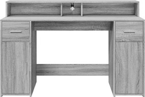 vidaXL Γραφείο με LED Γκρι Sonoma 140x55x91 εκ. Επεξεργ. Ξύλο