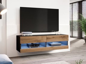 Τραπέζι Tv Charlotte A120, Wotan δρυς, Μαύρο, Ο αριθμός των θυρών: 2, 140x30x40cm, 22 kg | Epipla1.gr