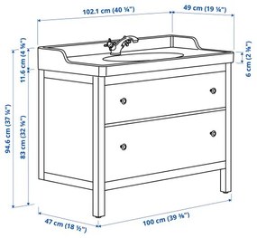 HEMNES/RUTSJON βάση νιπτήρα με συρτάρια/νιπτήρα/μπαταρία, 102x49x95 cm 895.468.27