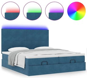 vidaXL Οθωμανικό κρεβάτι με στρώματα & LEDs Σκούρο μπλε Βελούδο