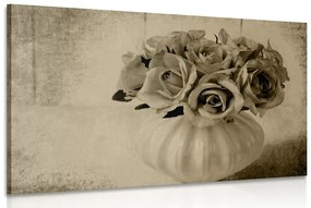 Εικόνα τριαντάφυλλα σε βάζο σε σχέδιο σέπια