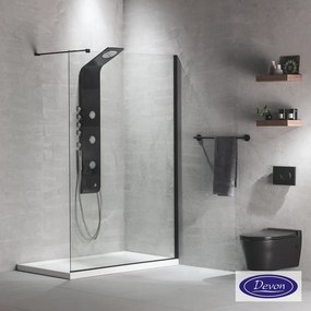 Διαχωριστικό κρύσταλλο ντουζιέρας IWIS Walk-in 110 ρυθμιζόμενo από 107 έως 109εκ., Devon Clean Glass Black Matt IW110C-400