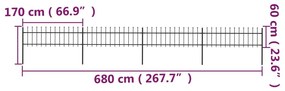 vidaXL Κάγκελα Περίφραξης με Λόγχες Μαύρα 6,8 x 0,6 μ. από Χάλυβα