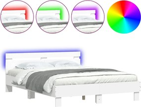 vidaXL Πλαίσιο Κρεβατιού με Κεφαλάρι/LED Λευκό 140x190 εκ.