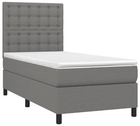 vidaXL Κρεβάτι Boxspring με Στρώμα &amp; LED Σκ.Γκρι 90x200 εκ. Υφασμάτινο