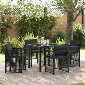 vidaXL Set κήπου 5 τεμαχίων  με μαύρα μαξιλάρια και πολυρατάν.