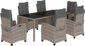 vidaXL Σετ Τραπεζαρίας Κήπου 7 τεμ. Γκρι Συνθ. Ρατάν με Μαξιλάρια