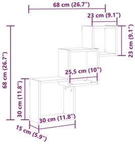 Ράφια Τοίχου Κύβοι Αρτισιανή Δρυς 68x15x68εκ Επεξεργασμένο Ξύλο - Καφέ