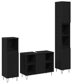 vidaXL Σετ Επίπλων Μπάνιου με πόρτα 3 pcs Μαύρη Οξυά 30 x 30 x 180 cm