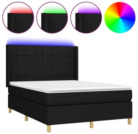 vidaXL Κρεβάτι Boxspring με Στρώμα &amp; LED Μαύρο 140x200 εκ. Υφασμάτινο
