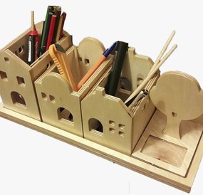 Intra απο ξύλο plywood 3mm-4mm πάχος – ξύλο Οργανωτή γραφείου θήκης πένας πόλης 10x10 cm INTRAVECTRY-MY545036