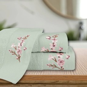 Borea Πετσέτες Σετ 3ΤΜΧ Cherry Blossom 70 x 140 / 50 x 90 / 30 x 50 cm Φυστικί