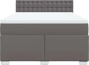 vidaXL Κρεβάτι Boxspring με Στρώμα Γκρι 160x200εκ. από Συνθετικό Δέρμα