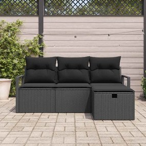 vidaXL Σετ Καναπέ Κήπου με μαξιλάρι 4 pcs Μαύρο Πολυ ράταν