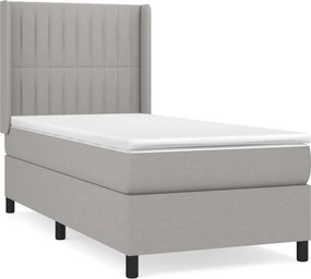 vidaXL Κρεβάτι Boxspring με Στρώμα Ανοιχτό Γκρι 100x200 εκ. Υφασμάτινο