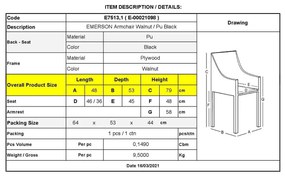 Πολυθρόνα EMERSON Καρυδί/Pu Μαύρο 48x53x79cm