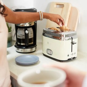 Russell Hobbs Retro Vintage Κρέμα Τοστιέρα 21682-56, 1300W, 2 φέτες, 6 επίπεδα, Κλίμακα ένδειξης ρετρό, Lift & Look, Γρήγορη φρυγανιά, Κρέμα/Inox