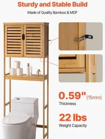 VEVOR Bamboo Over The Toilet Storage Cabinet with Adjustable Shelf 68.9&quot; H