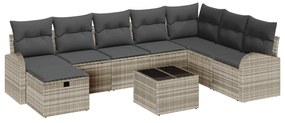 vidaXL Σετ Καναπέ Κήπου 9 Τεμαχίων με Μαξιλάρια Light Grey Πολυ Ρατάν
