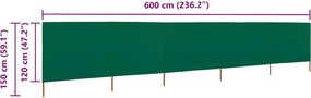 vidaXL Προστατευτικό Αέρα με 5 Πάνελ Πράσινο 600 x 120 εκ. Υφασμάτινο