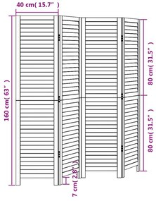Διαχωριστικό Χώρου με 4 Πάνελ Μαύρο από Μασίφ Ξύλο Παυλώνιας - Μαύρο