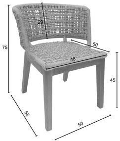 Καρέκλα Milou teak ξύλο και συνθετικό σχοινί σε φυσική απόχρωση 59x65x73εκ 59x65x73 εκ.