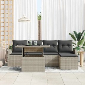 vidaXL Σετ Καναπέ Κήπου με μαξιλάρι 6 pcs Ανοιχτό γκρι Πολυ ράταν